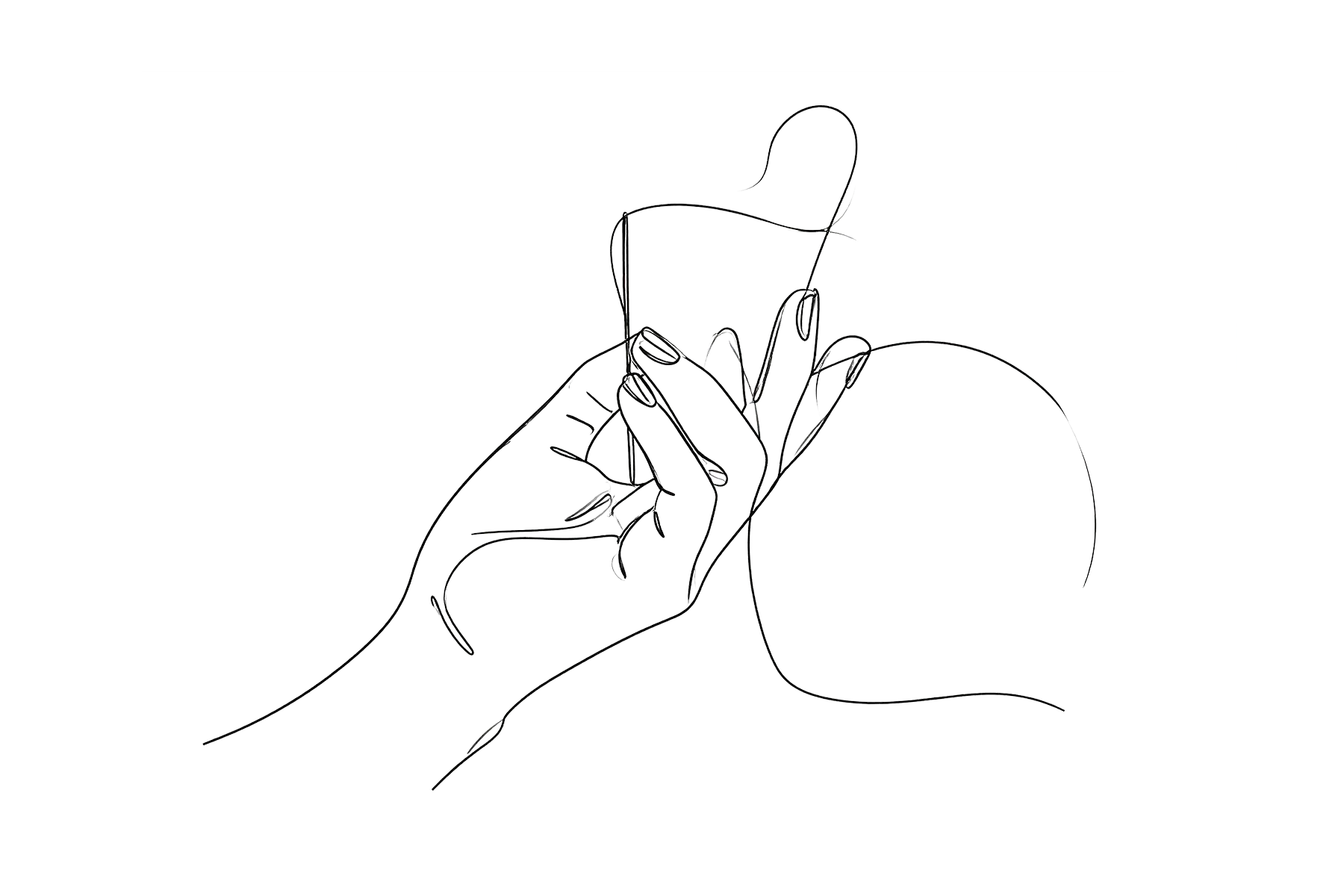 Skizze von einer Hand, die eine Nadel hält.